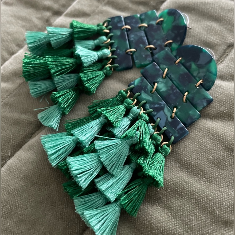 Tuckernuck Fiesta Green Tortoise Tassel Statement Earrings